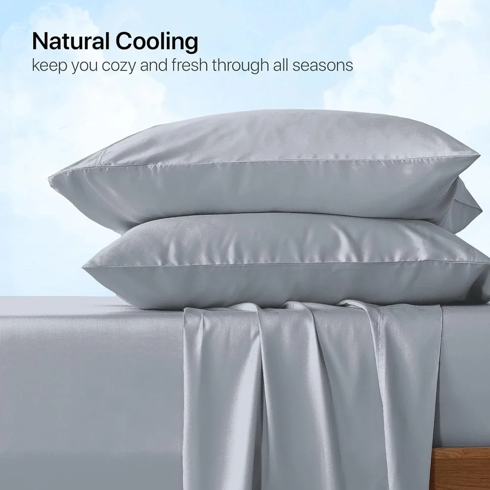 Super Soft Bamboo Viscose Bed Sheets Luxury Deep Pocket Cool Solid Sheet Set KG